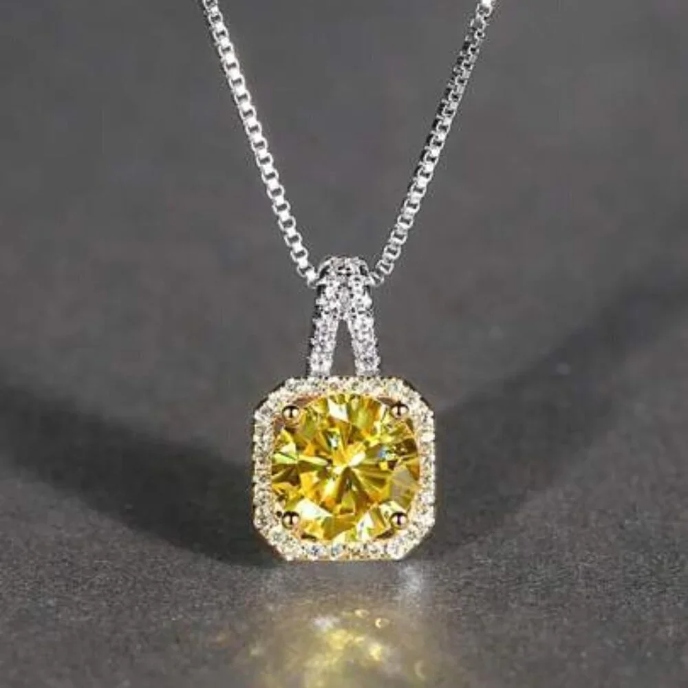 Sterling Silver 925 Citrine Halo Pendant Necklace